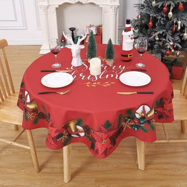 London Boutique Red Floral Round Christmas Tablecloth, Diameter: 152.4 cm – 1