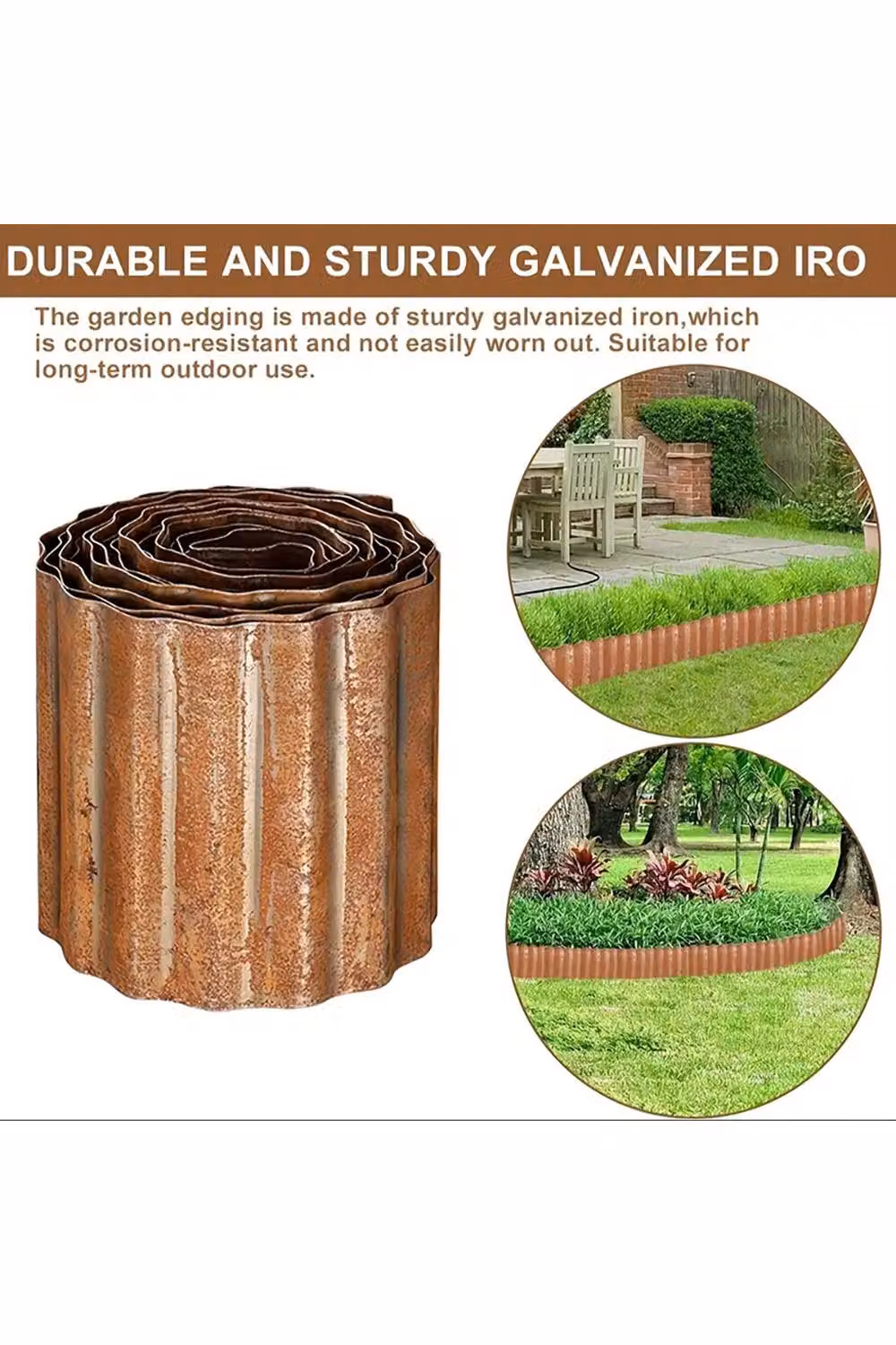 Living and Home Corrugated Metal Garden Edging in Terracotta – 3