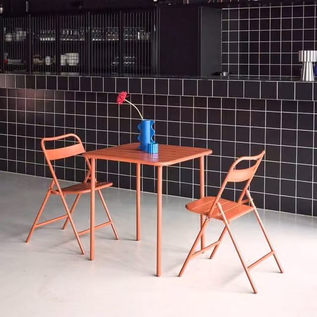 sweeek Metal Garden Table and 2 Chairs Set in Matt Terracotta Orange
