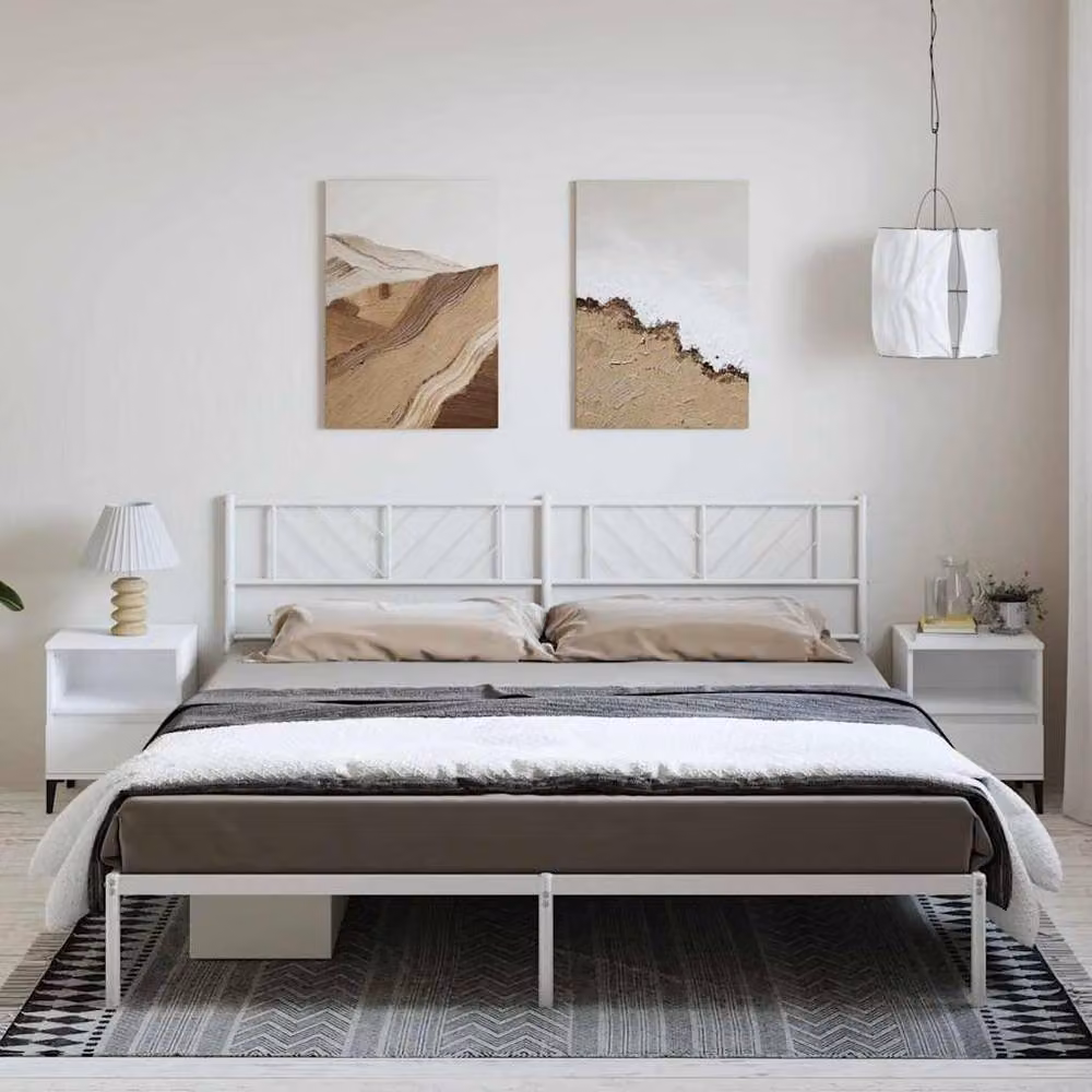 Berkfield Home Metal Bed Frame with Headboard, White, W: 183 cm, L: 213 cm – 2