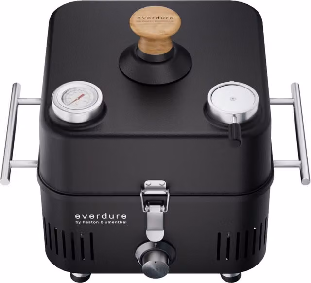 Everdure by Heston Blumenthal Cube Proflame 360 Portable Tabletop Gas BBQ with Roasting Hood and Thermometer in Black