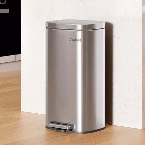 MCC Direct 50L Silver Stainless Steel Pedal Bin with Soft Close Lid and Removable Inner Bucket – 3