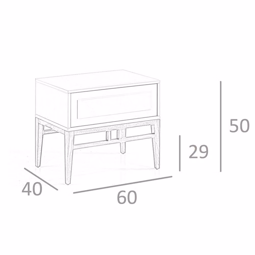 Angel Cerda Modern Bedside Table in Beige with Walnut Legs, W: 60 cm, D: 40 cm, H: 50 cm – 3
