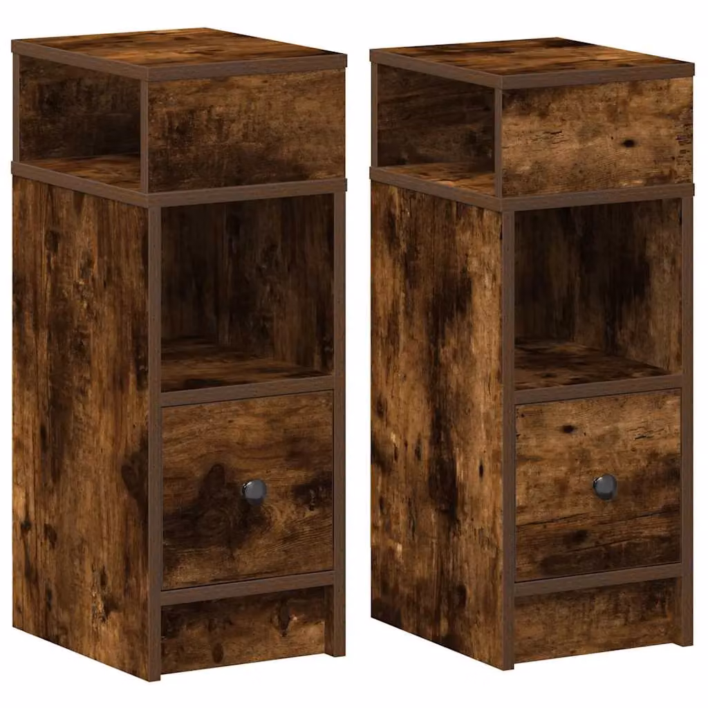 Berkfield Home Set of 2 Bedside Cabinets with Drawer in Smoked Oak Brown, W/D/H: 25 x 31 x 66 cm – 2