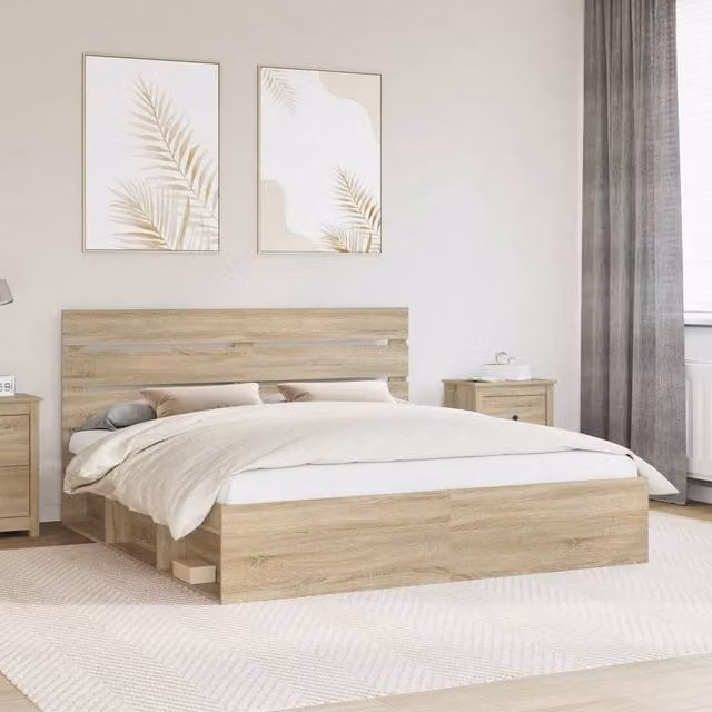 Berkfield Home Sonoma Bed Frame with Headboard in Brown Solid Pine Wood, 200 x 200 cm – 1