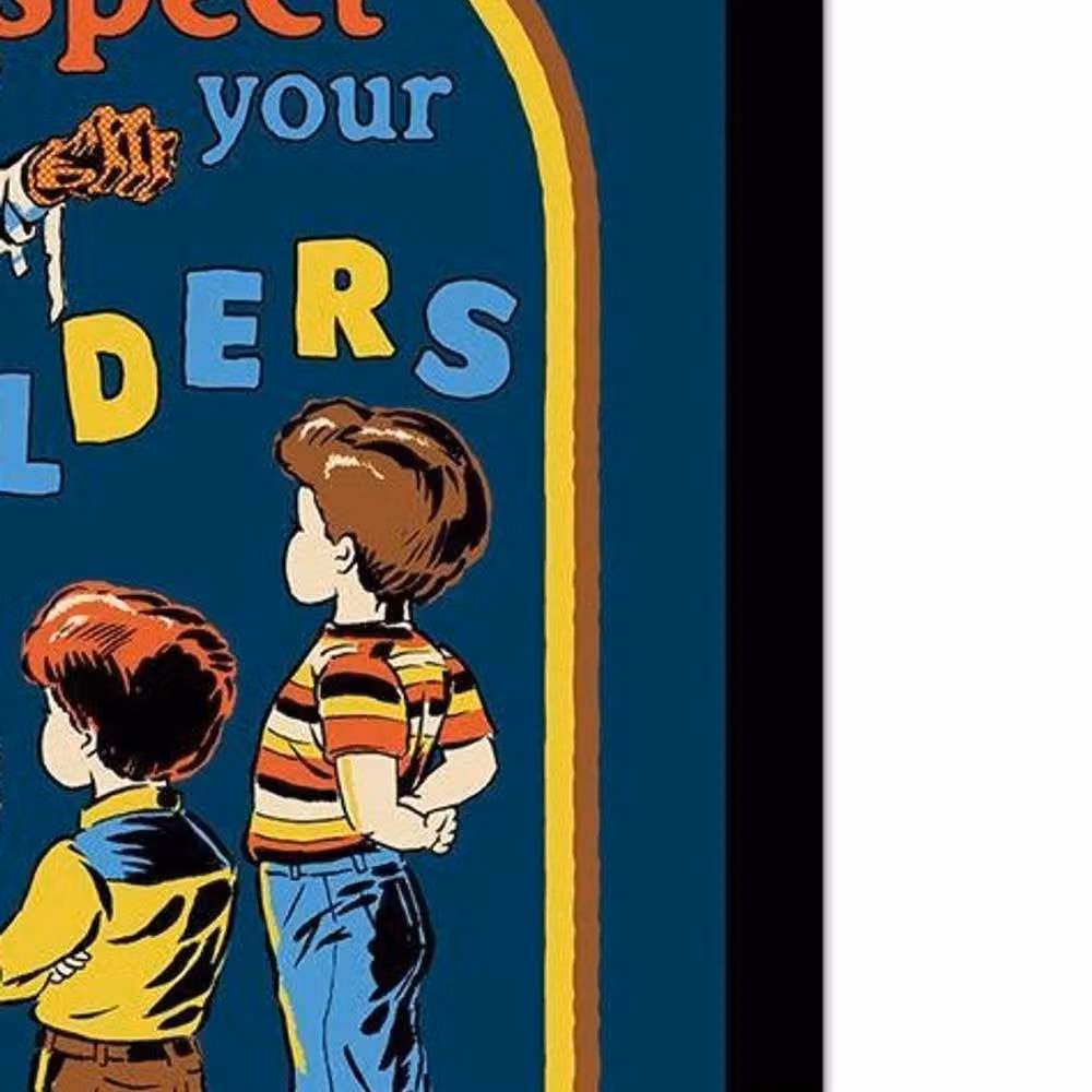 Steven Rhodes Respect Your Elders Framed Retro Illustration Poster in Blue – 2