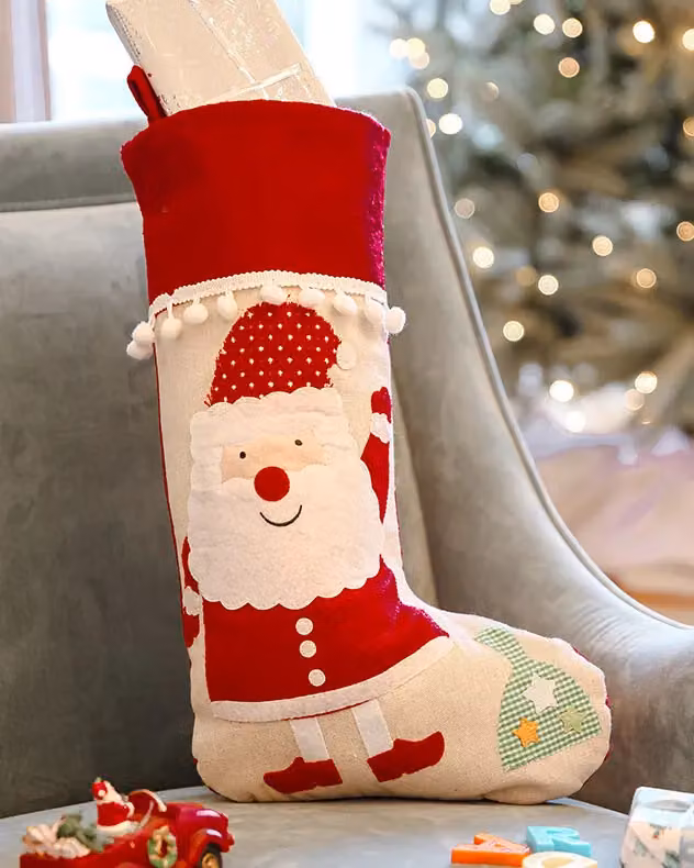 Dibor Set of 4 Red and Multicolour Santa Claus Pom Pom Christmas Gift Bags and Hanging Stockings – 3