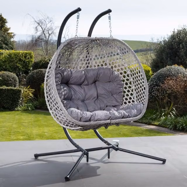 Artemis Home Beauchamp Double Garden Swing Seat in Dark Grey with Weatherproof Microfibre Cushions