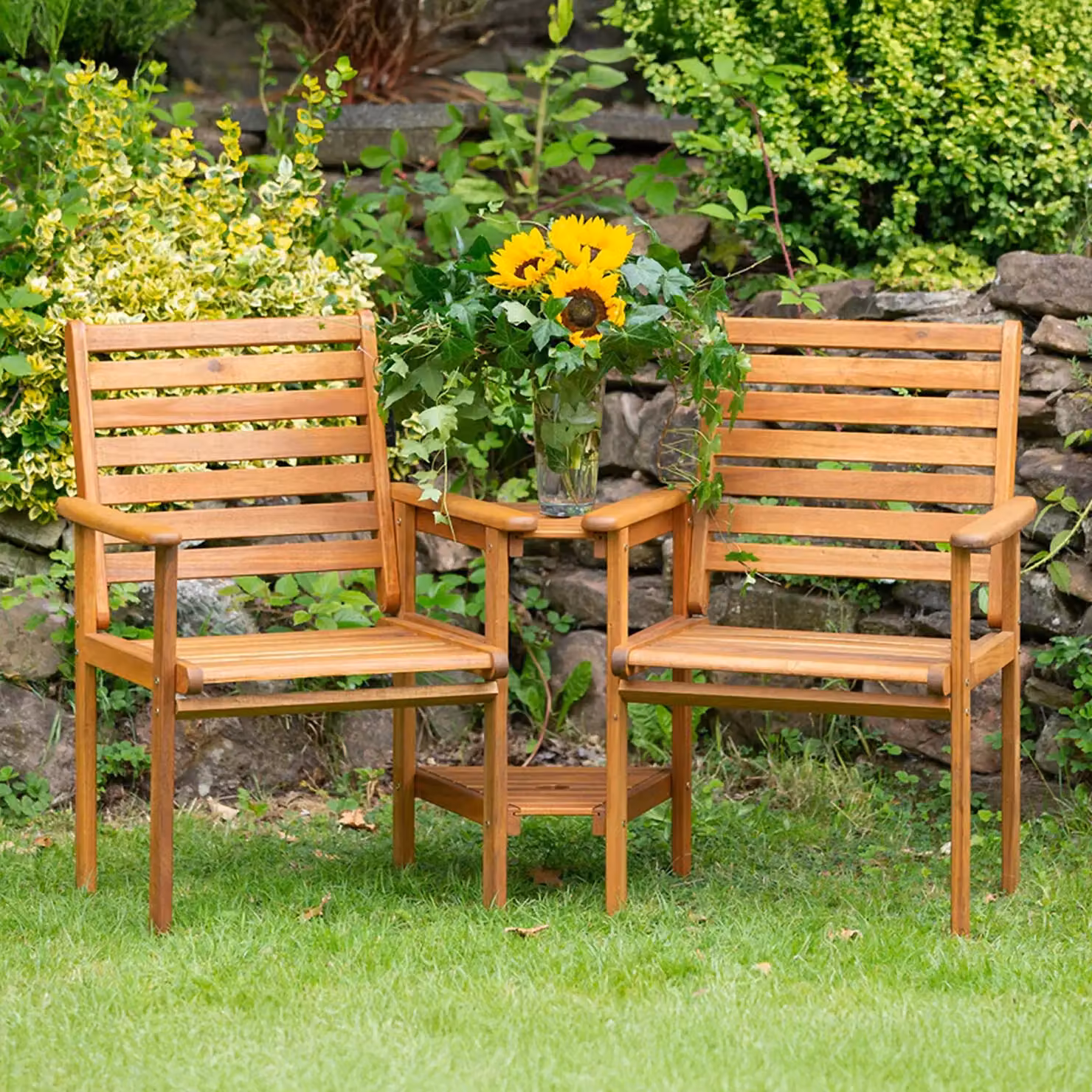 Royalcraft NAPOLI Companion Acacia Wood Duo Love Seat in Natural Brown – 2
