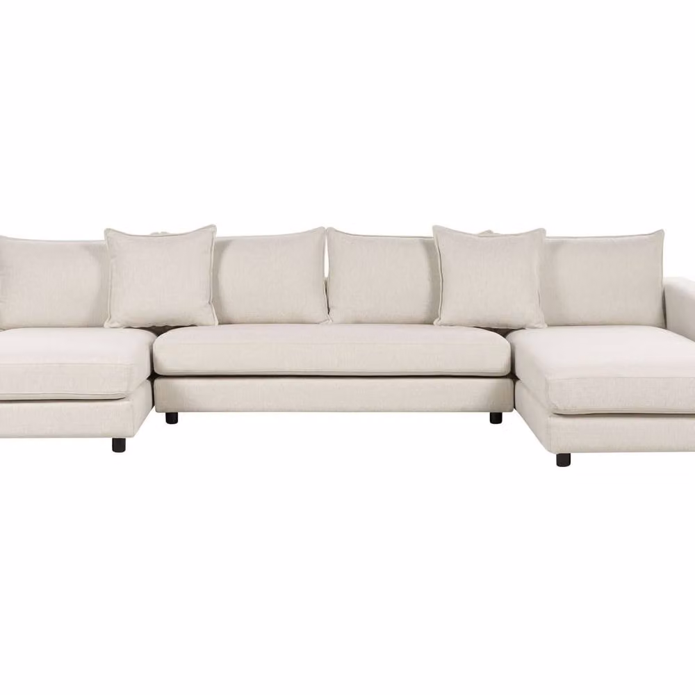 Wyld and Coco 5-Seater U-Shaped Corner Sofa in Beige Polyester Fabric with Solid Wood Frame and Removable Covers – 2