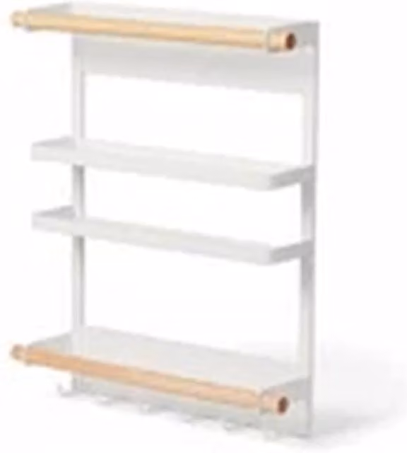 EONLION Magnetic Fridge Spice Rack with Paper Towel Holder and 6 Hooks, White