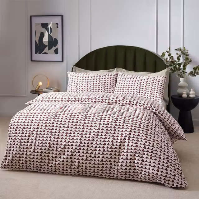 Make it a Home Modern Graphic Reversible Cotton Duvet Cover Set, Red, W: 180 cm, L: 200 cm