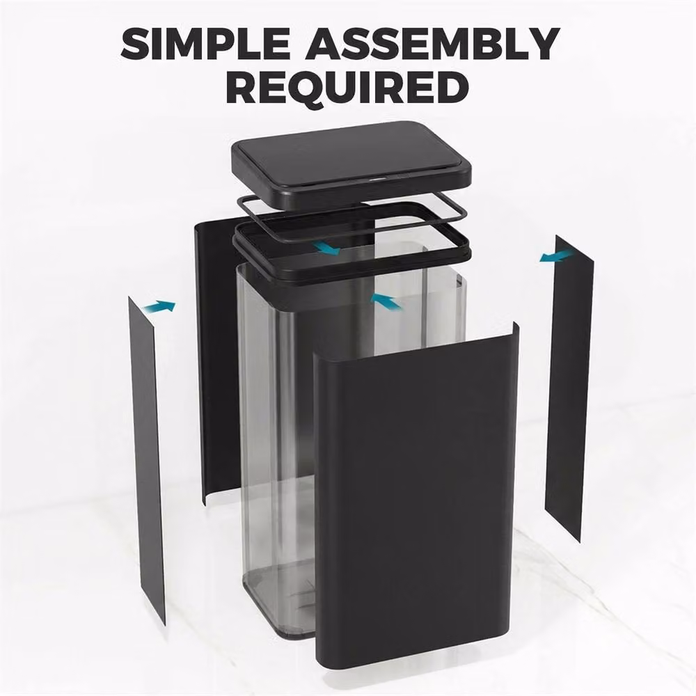 NESTLUNE Black 50l Stainless Steel Sensor Kitchen Bin, Fingerprint Proof, H 100 cm x W 15 cm x D 15 cm – 4