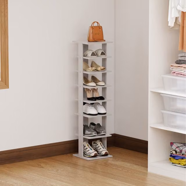 Costway 7-Tier Vertical Freestanding Shoe Rack with Adjustable Shelves in Grey