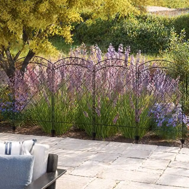 STILVORA Set of 4 Flexible Metal Garden Fence Panels, Black, W/D/H: 348 x 110 x 4 cm – 1