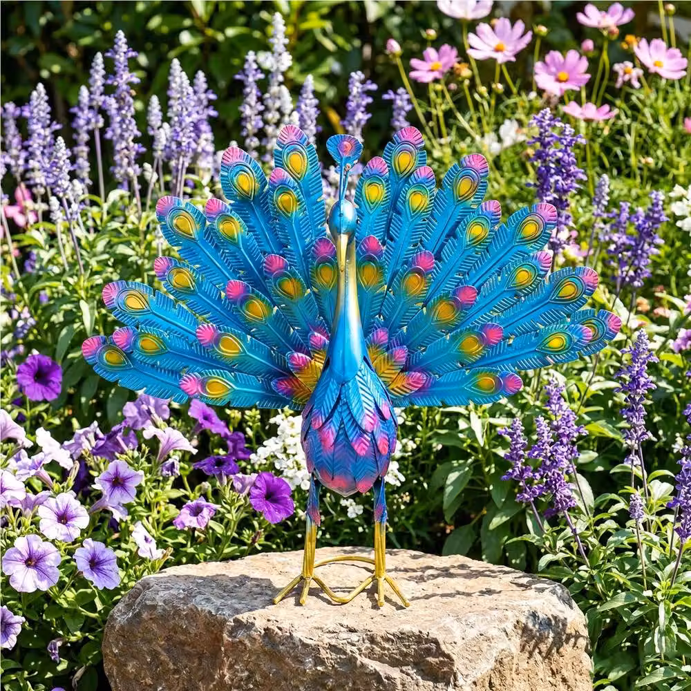 Quipulse Multicolour Metal Peacock Craft Statue for Outdoor Decor – 6