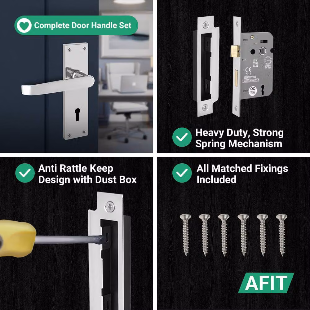 AFIT Chrome Lock Door Handle Set, 1 Pair of Polished Silver Backplate Handles, W/D/H: 15 x 15 x 1.5 cm – 3