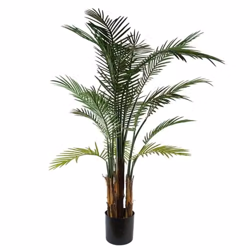 Botanik 125cm UV Resistant Raphis Palm Tree with Natural Trunk in Green and Black – 3