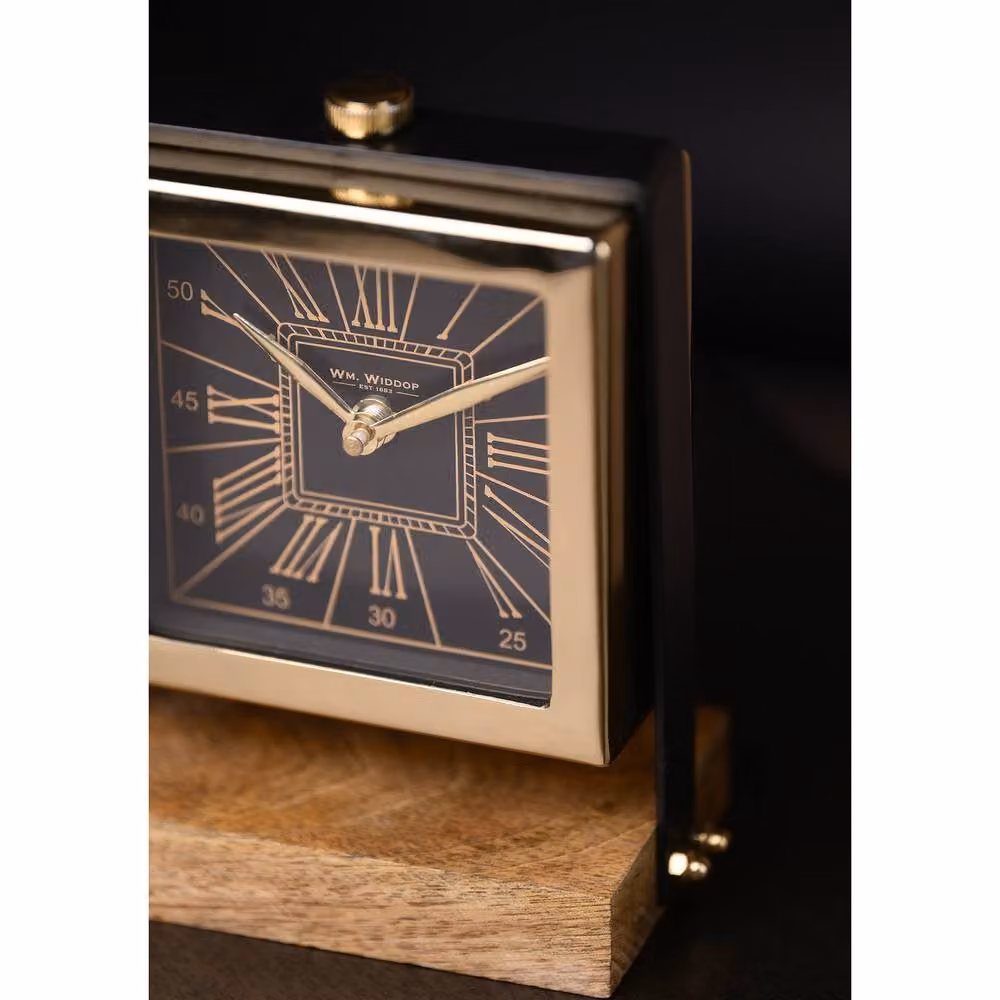 William Widdop Vintage Analog Quartz Table Clock on Stand in Gold and Black, W/D/H: 19.5 x 16.0 x 9.0 cm – 6