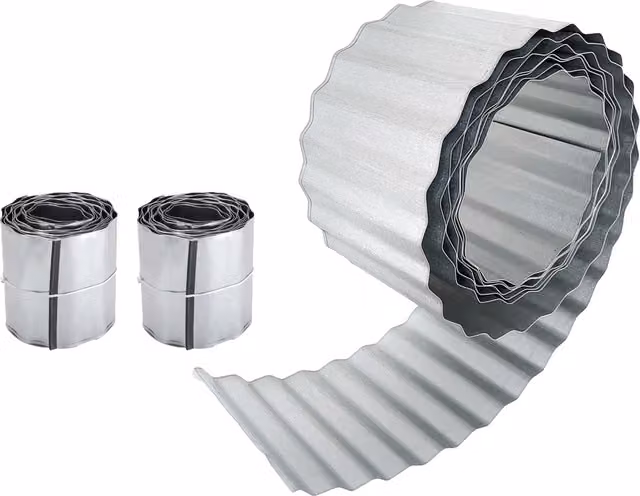 Primrose Corrugated Galvanised Aluzinc Metal Lawn Edging, Silver, Length: 500 cm