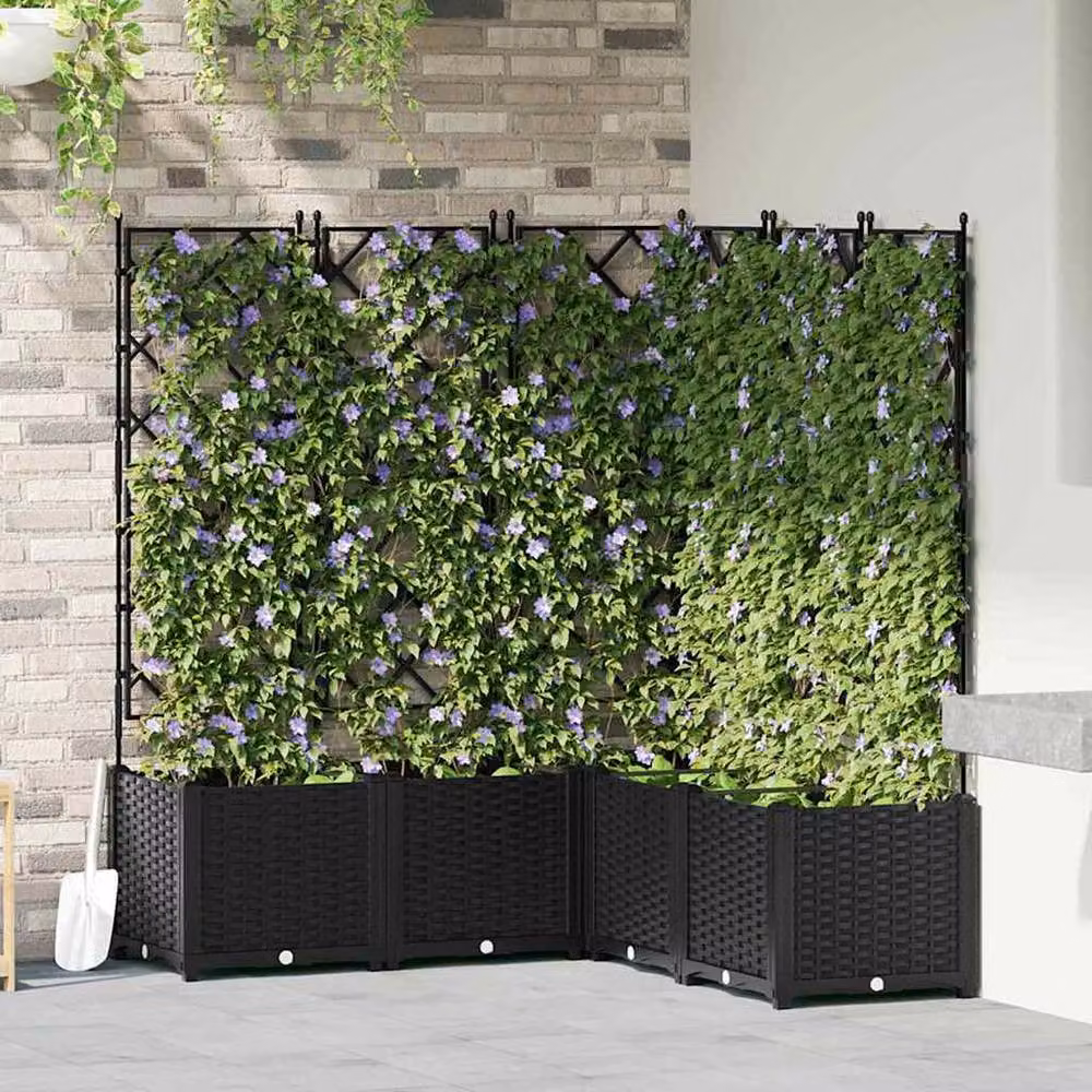 Berkfield Home Green Garden Planter with Trellis, 5 Pieces, Black, W/D/H: 120 x 120 x 143 cm – 2
