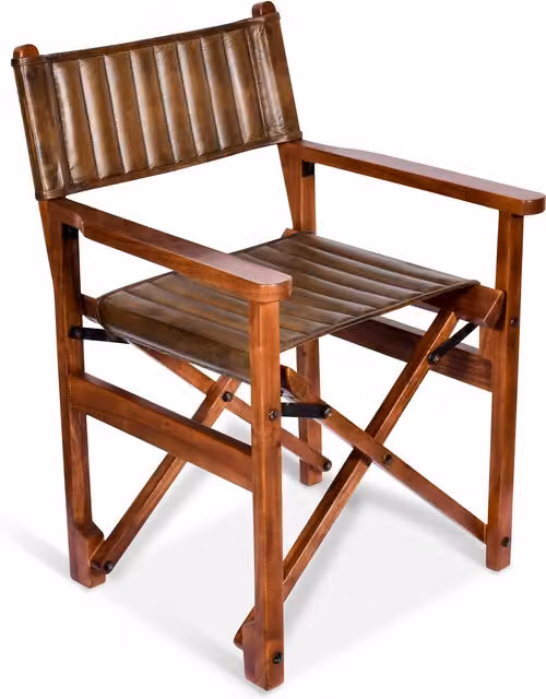 North Interiors Rustic Brown Leather and Wood Folding Dining Chair with Armrests