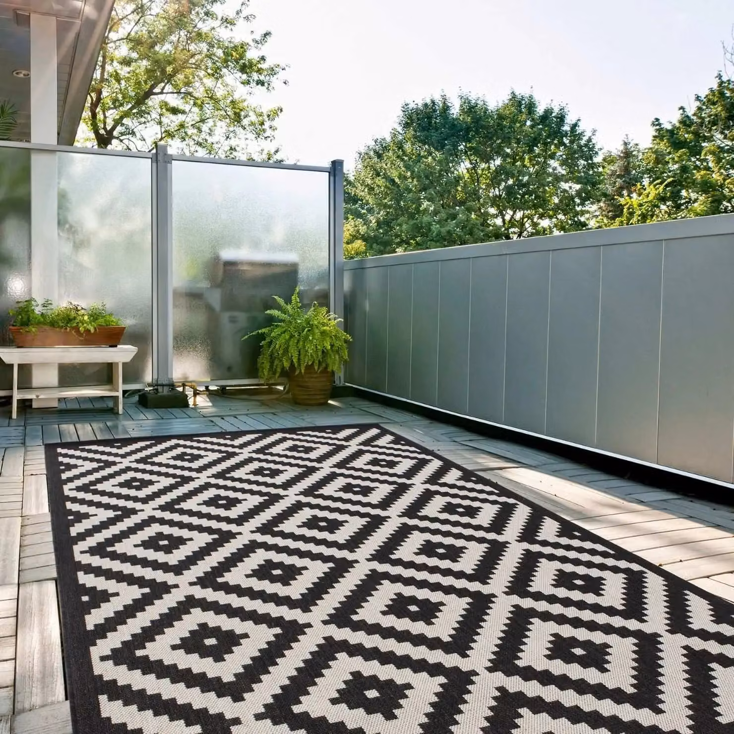 THE RUGS Geometric Diamond Indoor Outdoor Rug in Black and Ivory, W/D: 200 x 290 cm – 9