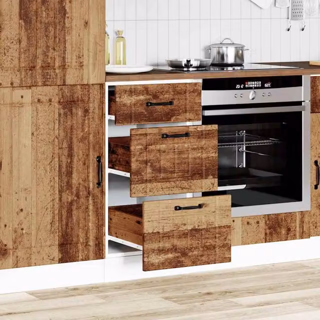 Berkfield Home Lucca Kitchen Base Cabinet in Brown Old Wood Engineered Wood, H: 81.5 cm, W: 40.0 cm, D: 46.0 cm