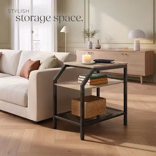 tectake Plymouth Bedside Table in Light Oak with Industrial Metal Frame, W/D/H: 36.5 x 58.5 x 59.5 cm – 7