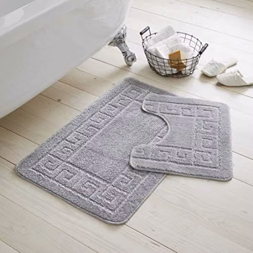 Gaveno Cavailia Greek 2 Piece Super Absorbent Bath Set in Silver, W/D/H: 75 x 50 x 2 cm – 1