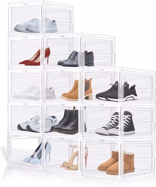 Nordara 12 Stackable Transparent Acrylic Shoe Display Boxes for Sneakers and Trainers in Clear