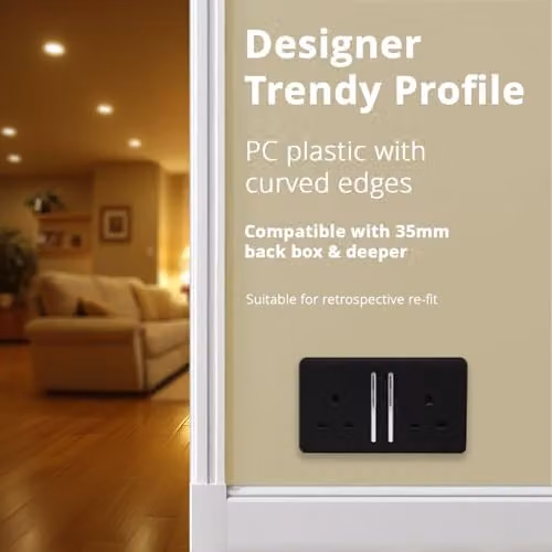 Trendi Switch 2 Gang Flush Wall Mounted Socket in Black – 5