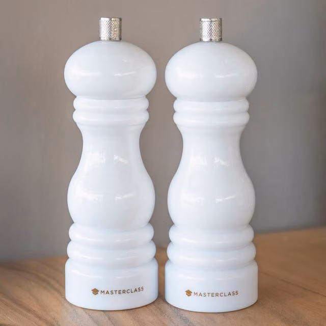 MasterClass Set of 2 White Ceramic Manual Capstan Salt or Pepper Mills with Interchangeable Caps