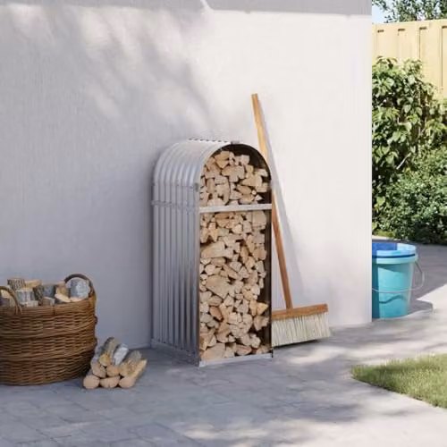 vidaXL Freestanding Log Holder in Silver Galvanised Steel W/D/H: 40 x 45 x 100 cm – 2