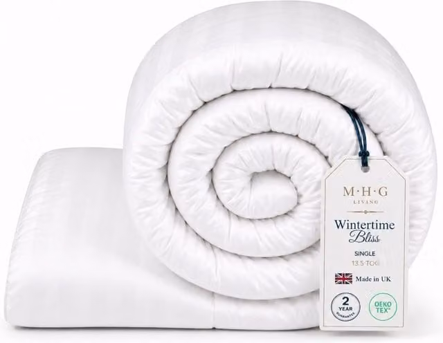 MHG Living 13.5 Tog Winter Microfibre Hollow Fibre Box Stitch Duvet, White, Single