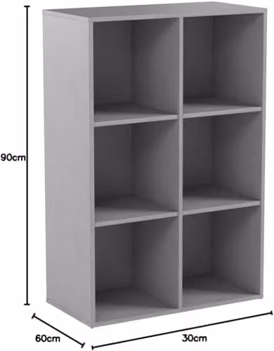 Home Source 6 Cube Shelf Wooden Display Unit with Back Panel, Grey, H 90 x W 60 x D 30 cm – 2
