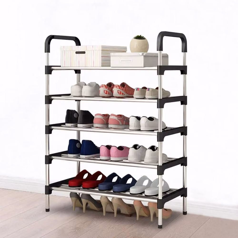KORVIXA 5-Tier Heavy Duty Metal Shoe Rack in Black, W/D/H: 100 x 100 x 100 cm – 2