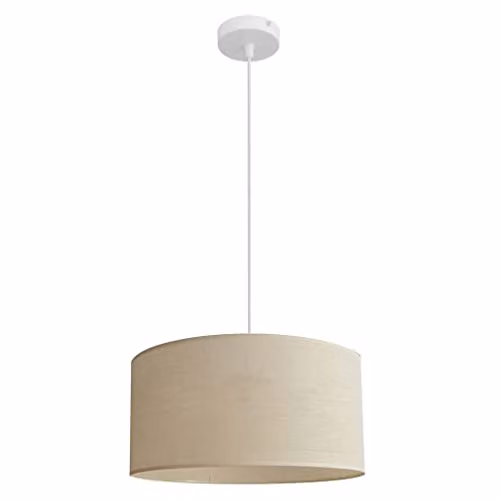 Helam Alba Cylindrical Fabric Pendant Ceiling Light in White and Beige, Diameter: 40 cm