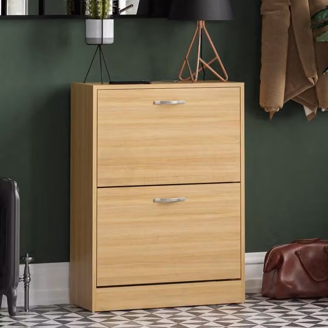 Vida Designs Modern 2 Drawer Shoe Cabinet Storage Organiser in Brown – 1