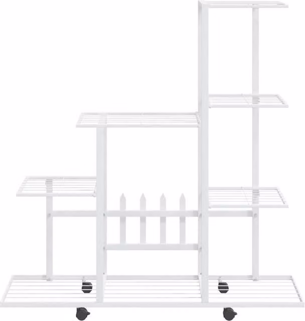 Berkfield Home Decorative Flower Stand with Wheels, White Metal, W: 94.5 cm, D: 25 cm, H: 92.5 cm