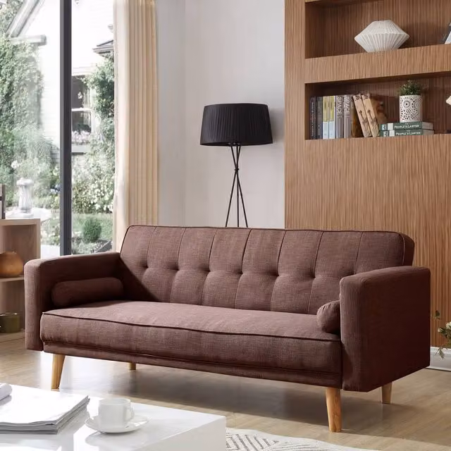 WestWood Modern 3 Seater Fabric Click-Clack Sofa Bed in Coffee