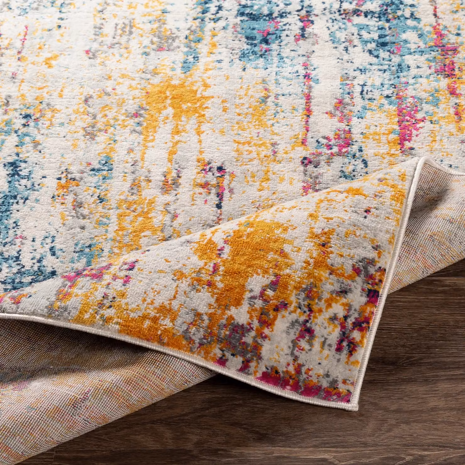 Livabliss Floransa Abstract Modern Marble Living and Dining Rug in Grey, Pink, Yellow and Blue, W: 160 cm, D: 215 cm – 2