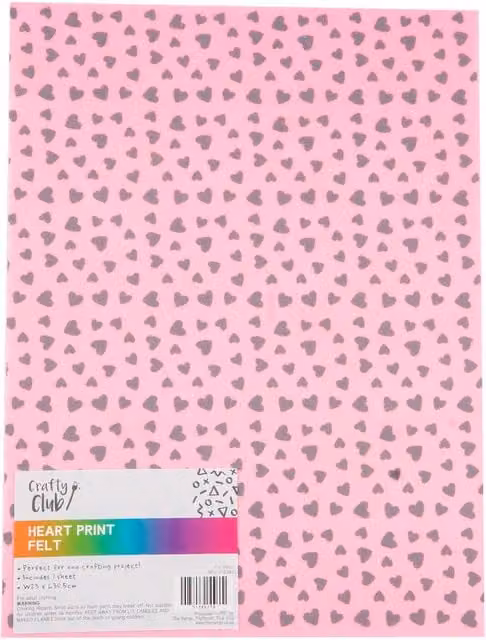 Crafty Club Pink Heart Print Felt Sheet