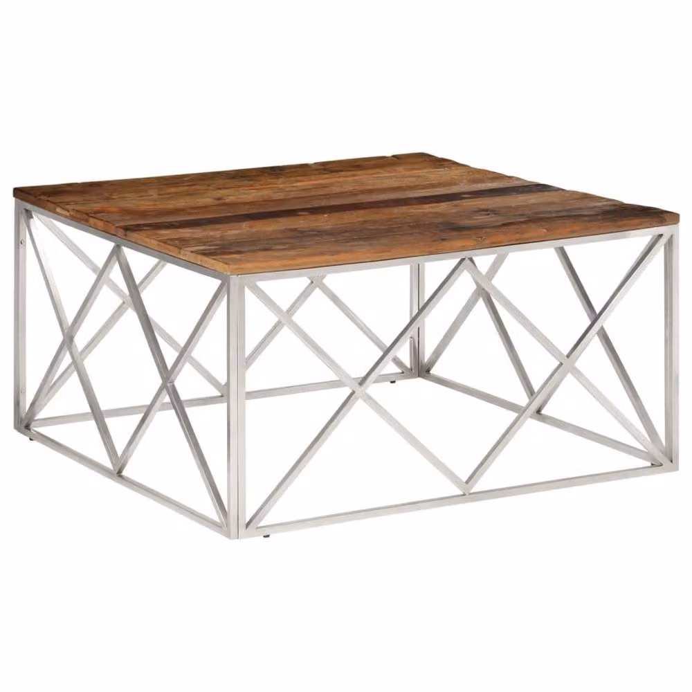 Berkfield Home Modern Square Coffee Table in Silver Stainless Steel and Wood – 3