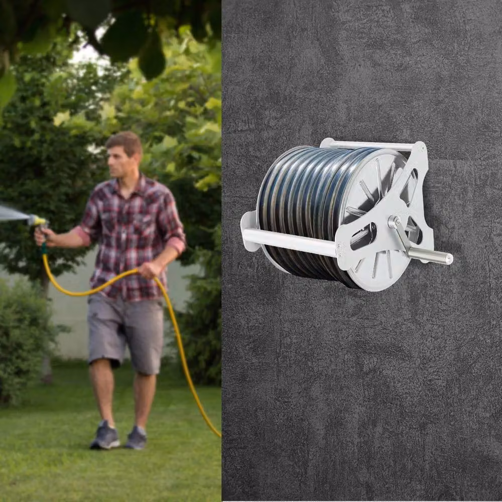 SPETLEK Wall Mounted Garden Hose Reel Holder in Silver with 40m Capacity – 5