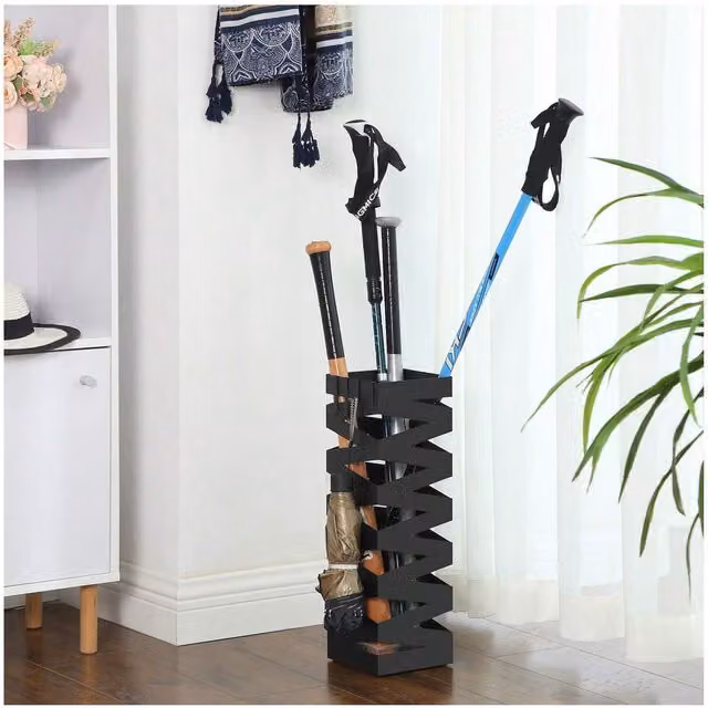 SONGMICS Modern Metal Umbrella Stand in Matt Black with Distributed Point Hooks