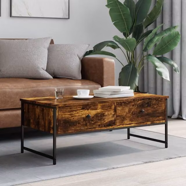Berkfield Home Smoked Oak Decorative Coffee Table in Brown, W: 101 cm, D: 49 cm, H: 39.5 cm – 1