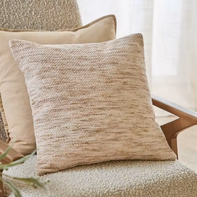 Yard Malvern Chenille Square Cushion in Beige, W/D/H: 45 x 45 x 45 cm