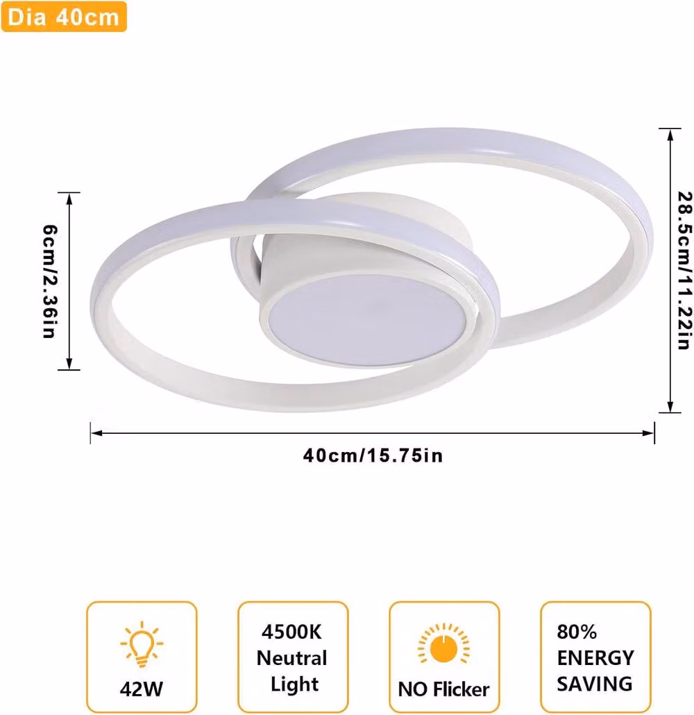 Goeco Modern Round LED Ceiling Light, 42W, White, Diameter: 40 cm, 4500 K – 2