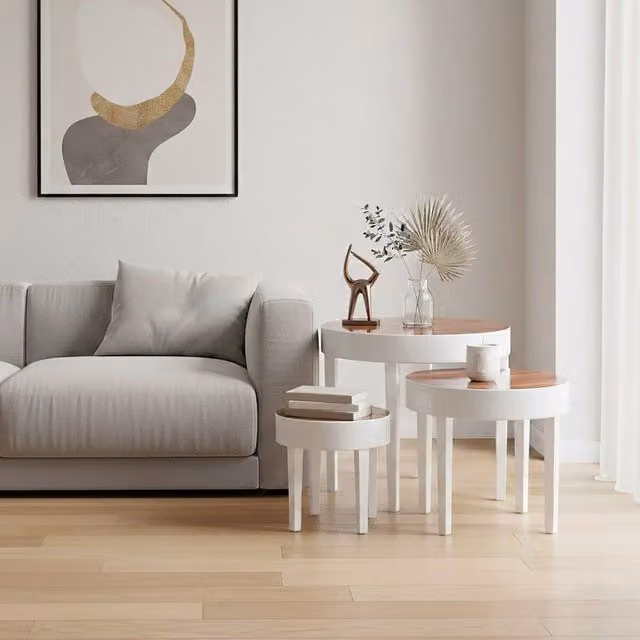 Orsina Modern Nest of 3 Round White High Gloss Nesting Tables – 1